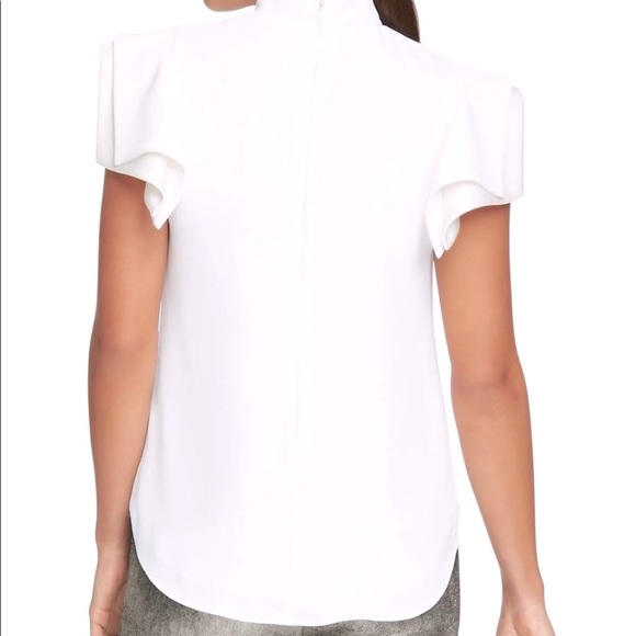 NWT Halston Architectural Short Sleeve Blouse with Mock Neck in White - Size 6 - Picture 4 of 15